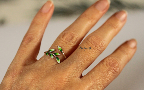 Silber Ring Blätter / Sterling Silber Ast Blätter emailliert / Geschenk für Sie / Natur Ring / floraler Ring / Wald Schmuck / Wunderwald