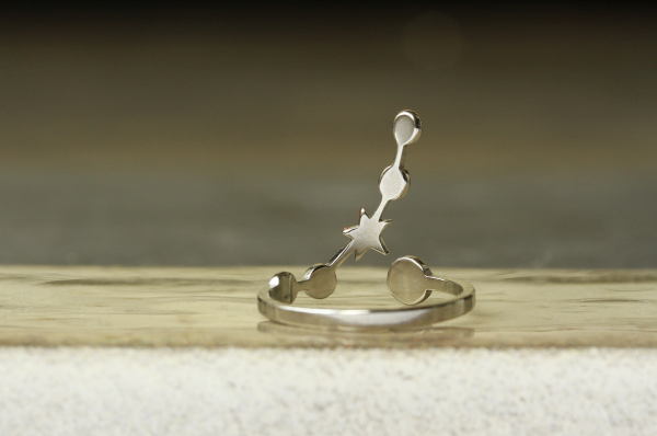 Edelstahl Himmelskörper Ring als Morning Star Statementring und himmlisches Geschenk für sie mit Planetenkonstellation und Kupfer Stern