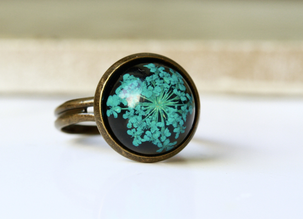 Ring Blüten Dillblüten Blumenschmuck blau