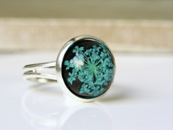 Ring Blüten Dillblüten Blumenschmuck blau