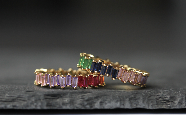 Himmlischer Zirkonia Ring gold / Baguette ring vergoldet / Regenbogen ring / Stackable Ring / Statement Ring / Eternity / geschenk für sie