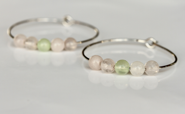 Perlen Creole Rosenquarz silberfarben / Geschenk für Sie / Edelstein Ohrringe / besonderes Geschenk / Jade Creolen / Boho Ohrringe