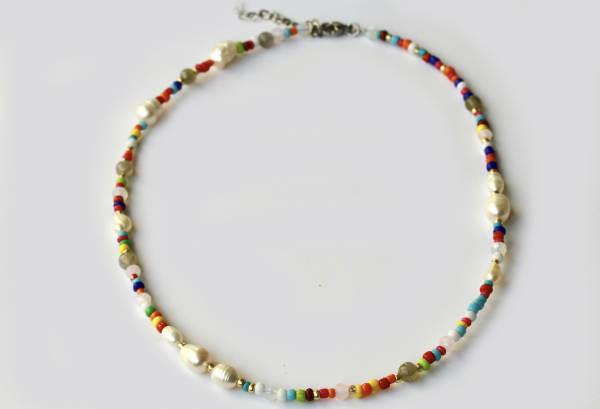 Damenkette Perlenkette Süßwasserperlen bunt Geschenk Frauen Schwester Freundin