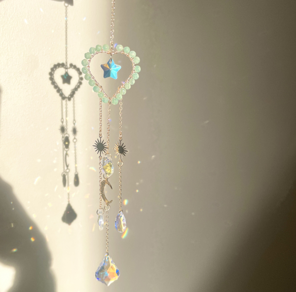 Sonnenfänger Herz Mond Windspiel Edelstein Esoterik Geschenk Stern Sonne Mond