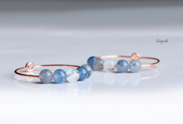 Perlen Creole Ohrringe - Kreole mit Aquamarin und Aventurin / Geschenk für Sie / Edelstein Ohrringe / Moderne Kreolen