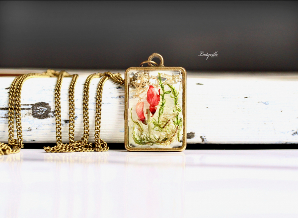 Schmuckset Ladyville echte Blüten Hochzeitsschmuck individueller Schmuck Geschenk  Terrarium Kette