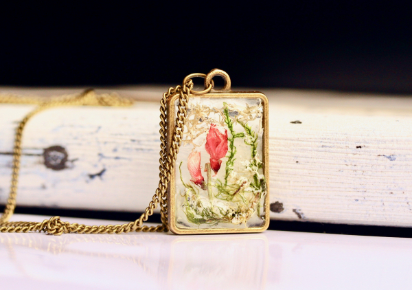 Schmuckset Ladyville echte Blüten Hochzeitsschmuck individueller Schmuck Geschenk  Terrarium Kette