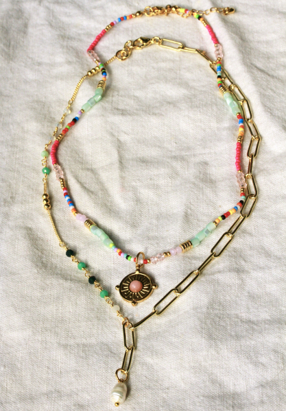 Lariatkette Süßwasserperle Paperclipkette echt vergoldete Y-Kette mit Perlen als modernes Geschenk für sie für die Freundin Mutter Schwester