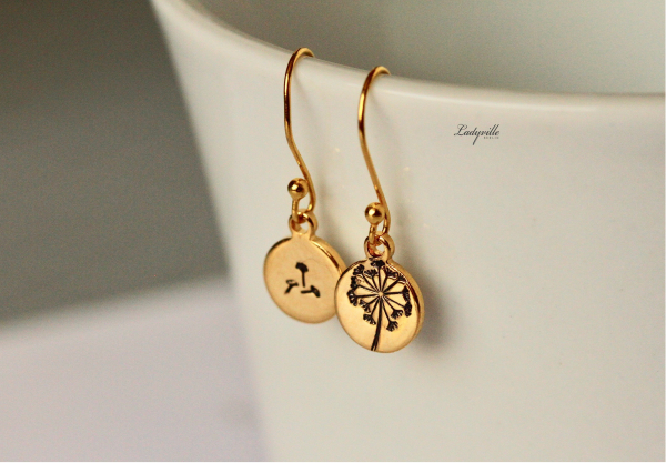 Sterling Silber Ohrringe vergoldet - per Hand Gestempelte Pusteblume / Löwenzahn