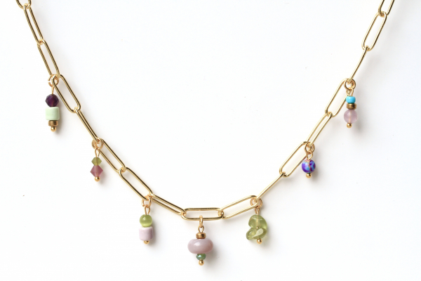 MultiCharm Kette Edelsteine Perlen Geburtsstein Halskette Februar Layering Kette Handgemachter Schmuck als persönliches Geschenk für Sie