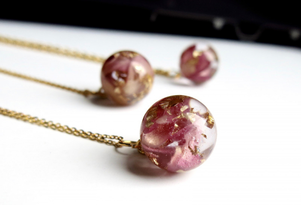 Schmuckset Ladyville echte Blüten Hochzeitsschmuck individueller Schmuck Geschenk 925 Sterling Silber Gold