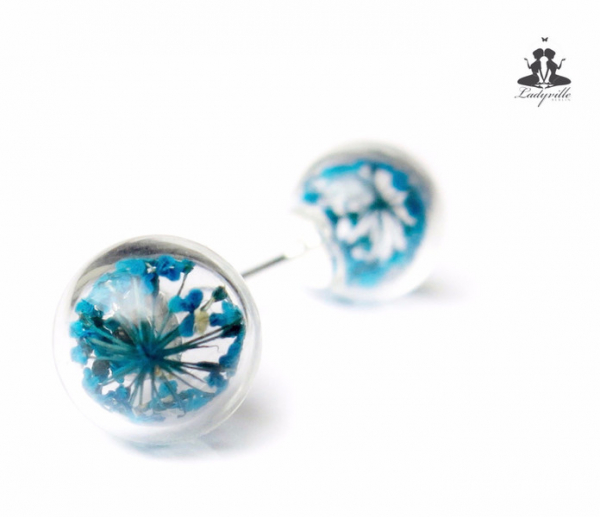 925 Sterling Ohrstecker - Blüte der Dillblüte blau