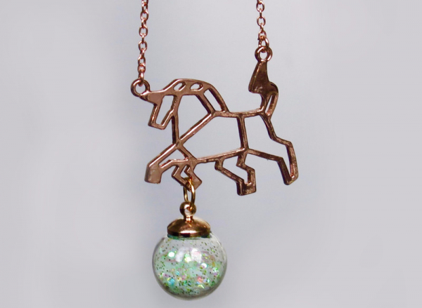 Kette - Origami Einhorn auf Glitzer Feenstaub