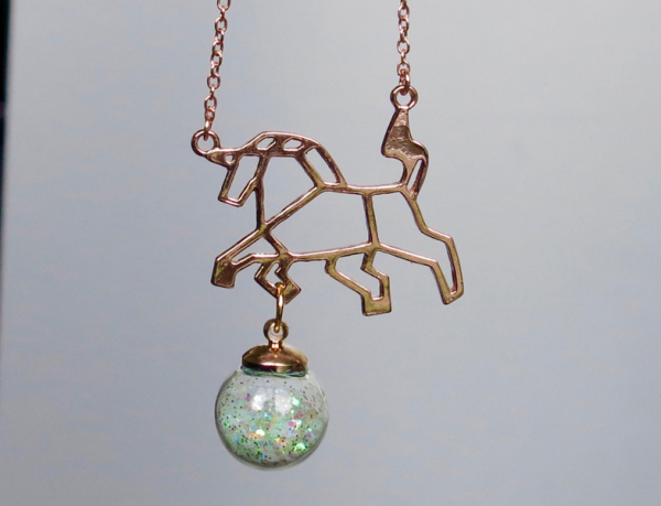 Kette - Origami Einhorn auf Glitzer Feenstaub