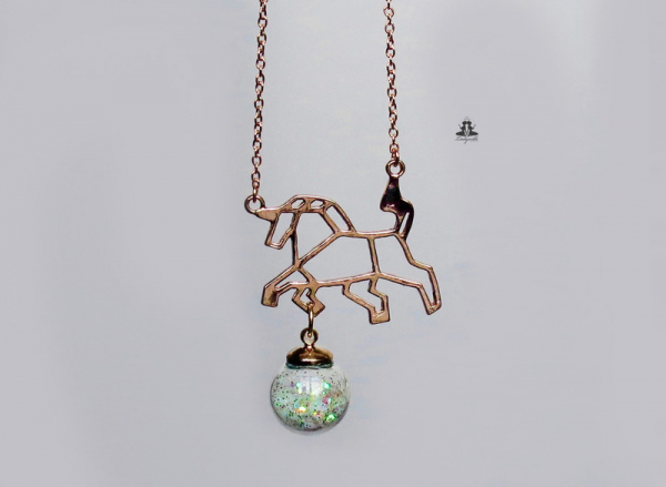 Kette - Origami Einhorn auf Glitzer Feenstaub
