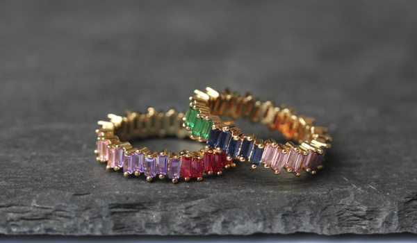 Himmlischer Zirkonia Ring gold / Baguette ring vergoldet / Regenbogen ring / Stackable Ring / Statement Ring / Eternity / geschenk für sie