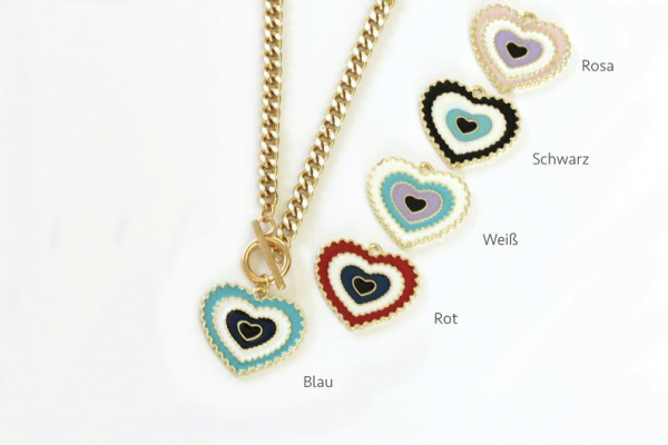 Herz Halskette Charm gold / Geschenk für sie / vergoldete Panzerkette Emaille / Trend Schmuck / Freundin Geschenk / Emaille Kette Herz