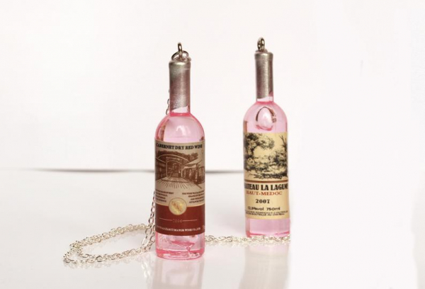 Weinflasche Halskette Rosé / Geschenk für sie / Weinprobe Kette / Alkohol Schmuck / Geburtstag Geschenk / Partyschmuck Flasche Kette silber