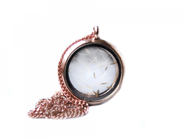 Roségoldfarbenes Glas Medaillon mit Pusteblumen / Geschenk für Sie / make a wish / wünsch dir was / Beste Freundin / Geschenk für Schwester