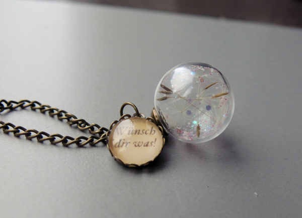 Pusteblumen Kette Glitzer in rosa mit Glascabochon Anhänger Wünsch dir was / Geschenk für Sie / Geschenk für die Schwester / Geschenk Mutter