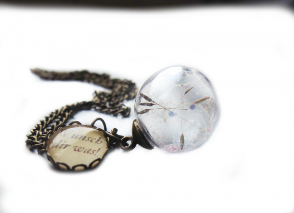 Pusteblumen Kette Glitzer in rosa mit Glascabochon Anhänger Wünsch dir was / Geschenk für Sie / Geschenk für die Schwester / Geschenk Mutter