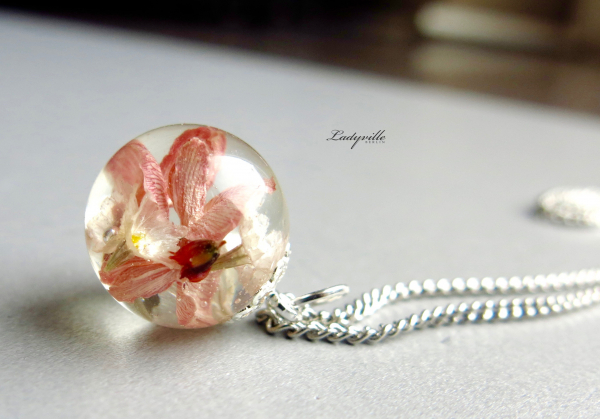 Silber Blüten Kette / Sterling Silber Ginster Blüten in Gießharz / Resin Blüten Kette / Geschenk für Sie / Besonderer Schmuck