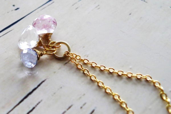 Kette *Pastell Trio Bergkristall trifft Quarz* Gold