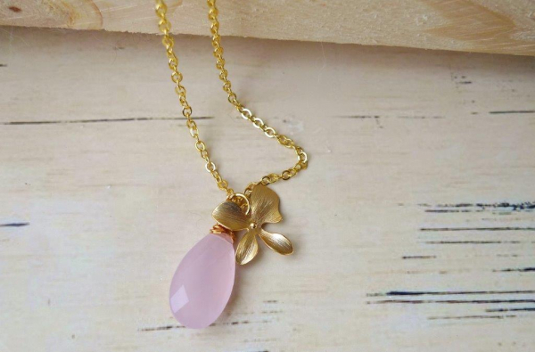 Kette *Rosa Chalcedon Orchidee* Gold