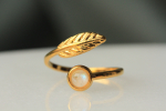 Damen Ring Mondstein gold Blätter Fingerring Geschenk Frauen Freundin