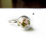 Ring - Blüten und Moos in Glaskugel - silber